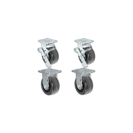 Casterhq 3-1/4"x2", 2 Swivel Casters W/ Brakes And 2 Rigid, Pheno, PK4 HD-SC314-PH2SB2R